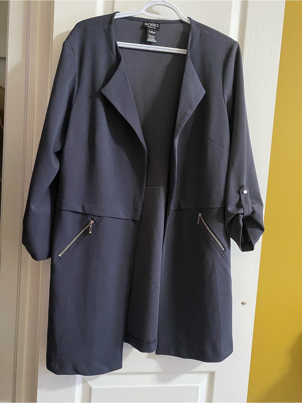 SOHO Navy Open-Front Blazer with Zip Pockets